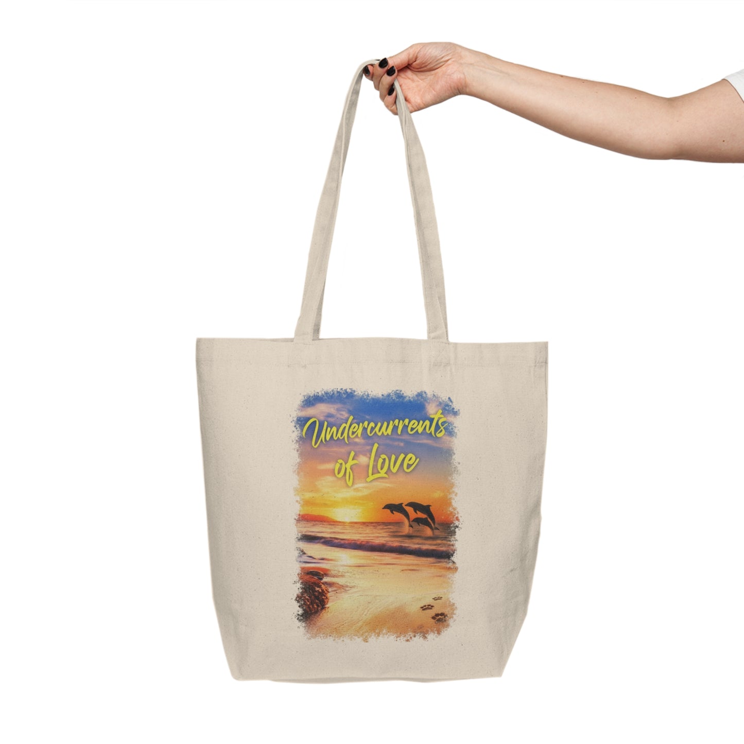 Undercurrents of Love Beach Sunset Canvas Tote